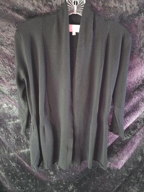 Joan Vass Black Open-Front Ribbed Cardigan